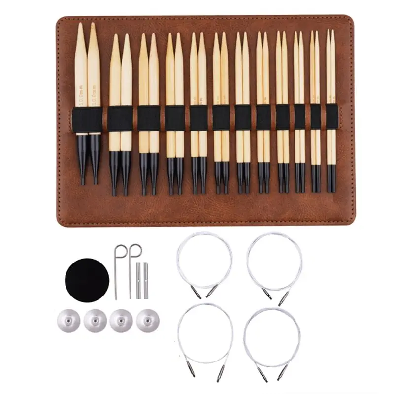 

BMBY-Interchangeable Circular Bamboo Knitting Needles Set, Sizes 3.5Mm- 10Mm, 12 Pairs, Includes Case 4 Cables