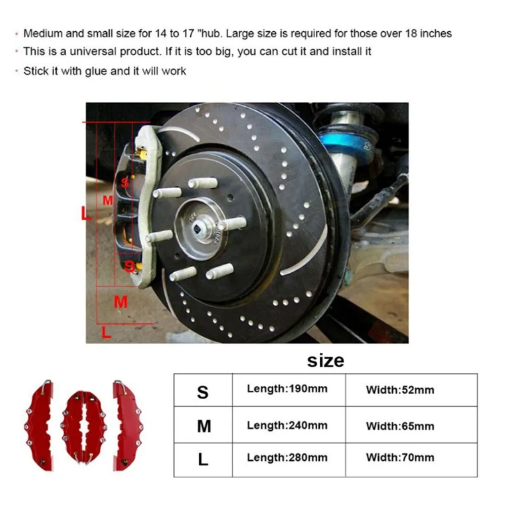 1pair ABS Plastic Car Brake Caliper Cover universal Front/Rear Durable Car Wheel Brake Cover 3D Brake Calliper Cover