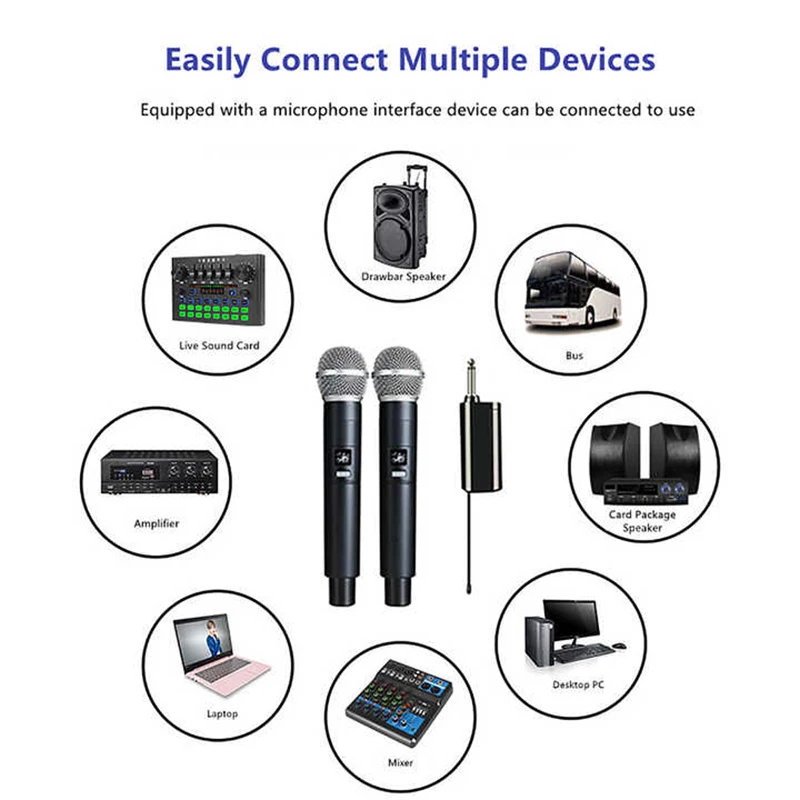 Wireless Dynamic Microphone System Portable Handheld Karaoke Microphone with Built-in Li Battery for Singing