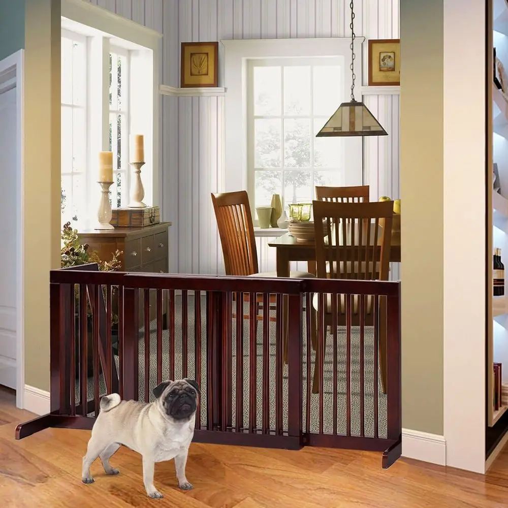Expandable Wood Dog Gate, 28''-80'' Adjustable reestanding Saety Gate, Step Over ence or Small to Medium Sized Pets, Indoor Hous