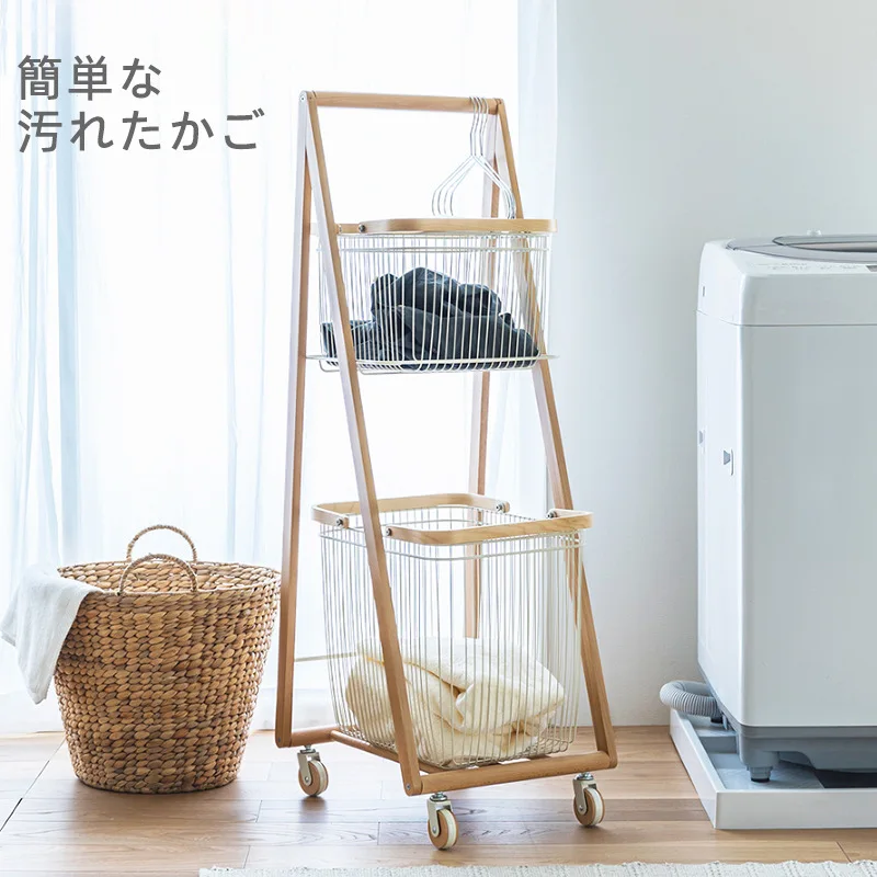 

Двухслойная корзина для белья из цельного дерева от пола до потолка, съемная классификация, прикроватная стойка для хранения одежды, стирка для спальни b