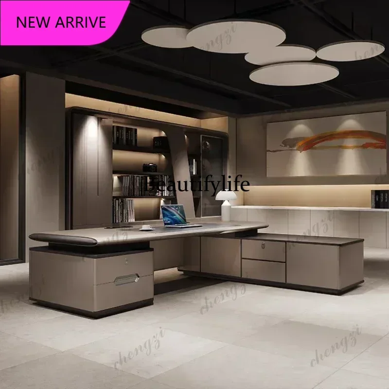 P3   Gaming Table With LED Light Strip Desk Office Furniture Modern Light Luxury President Boss Tables Computer Desk Room D