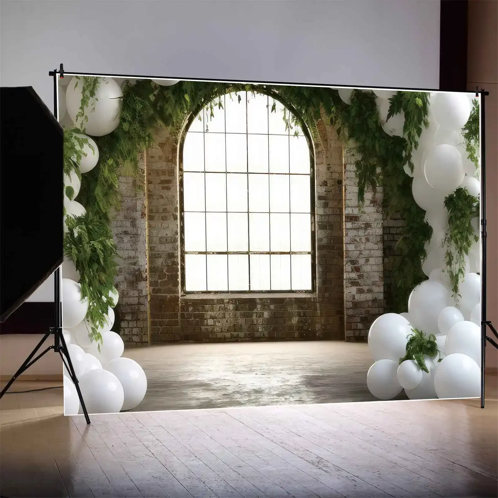 MOON.QG Photography Backdrop Wedding Ceremony Window for Photoshoot Draping Balloon Green Grass Birthday Party Background Props