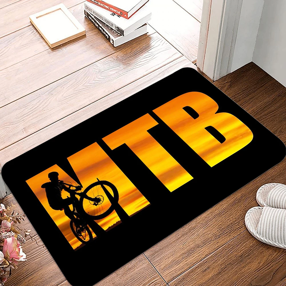 Black & White MTB Bike Silhouette Doormat Living Room Mat Anti-Slip Outdoor Bicycle Cyclist Biking Doormat Entrance Rug Carpet