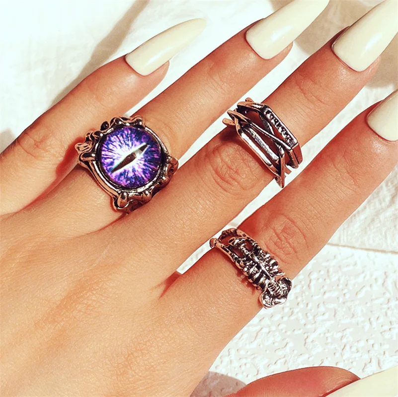 Bohemia Metal Rings for Women Men Vintage Silver Color Knot Evil Eye Purple Crystal Ring Fashion Jewelry Wholesale image 5