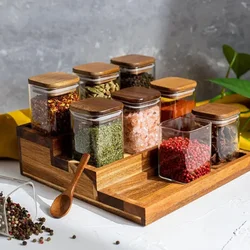 Three Layer Acacia Wood Cover Shelving Kitchen Nature Wooden Storage Organization Holders Seasoning Spice Jars Racks