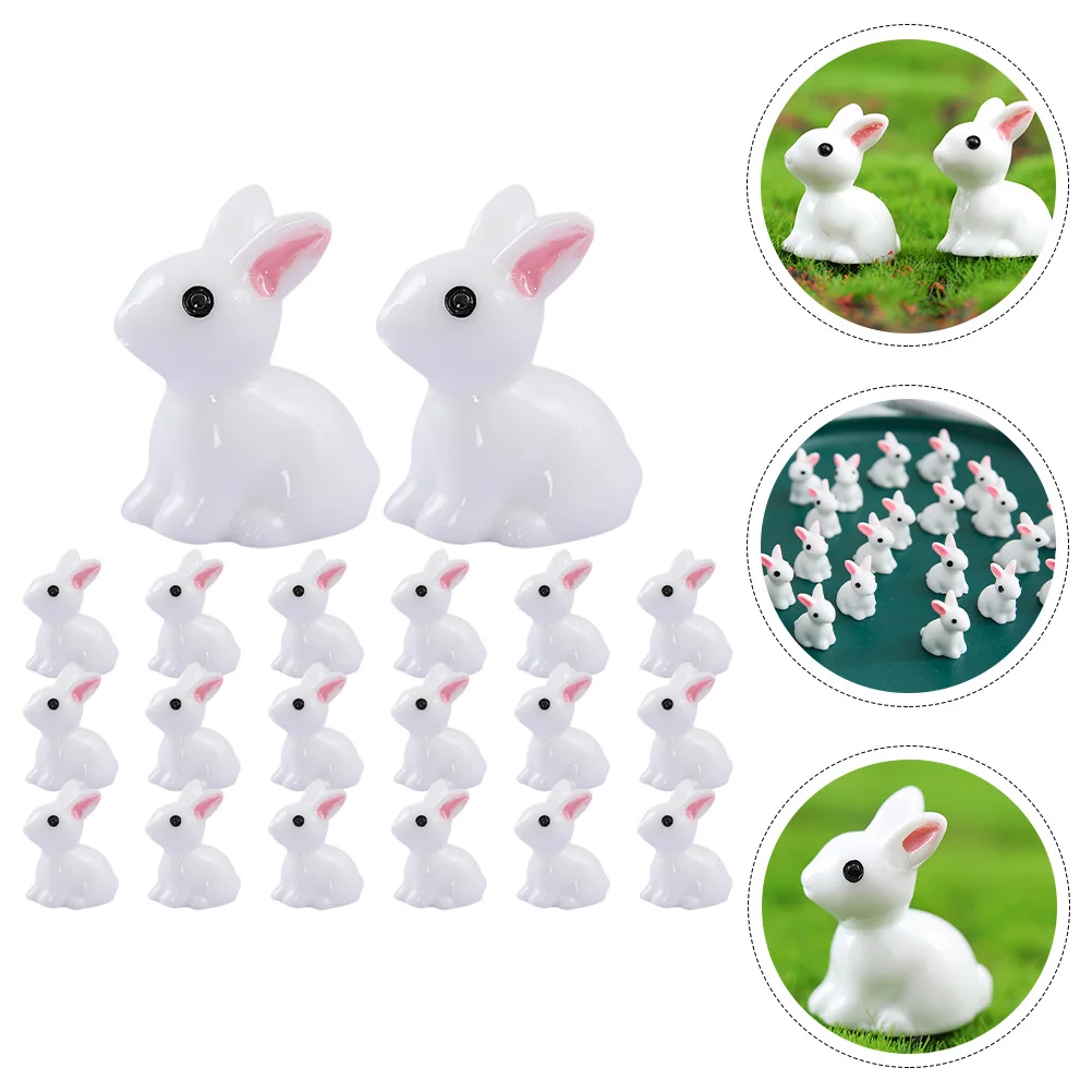 

50 Pcs Rabbit with Small Ears Microlandscape Decoration Mini Toys Animal Resin Figurines Baby