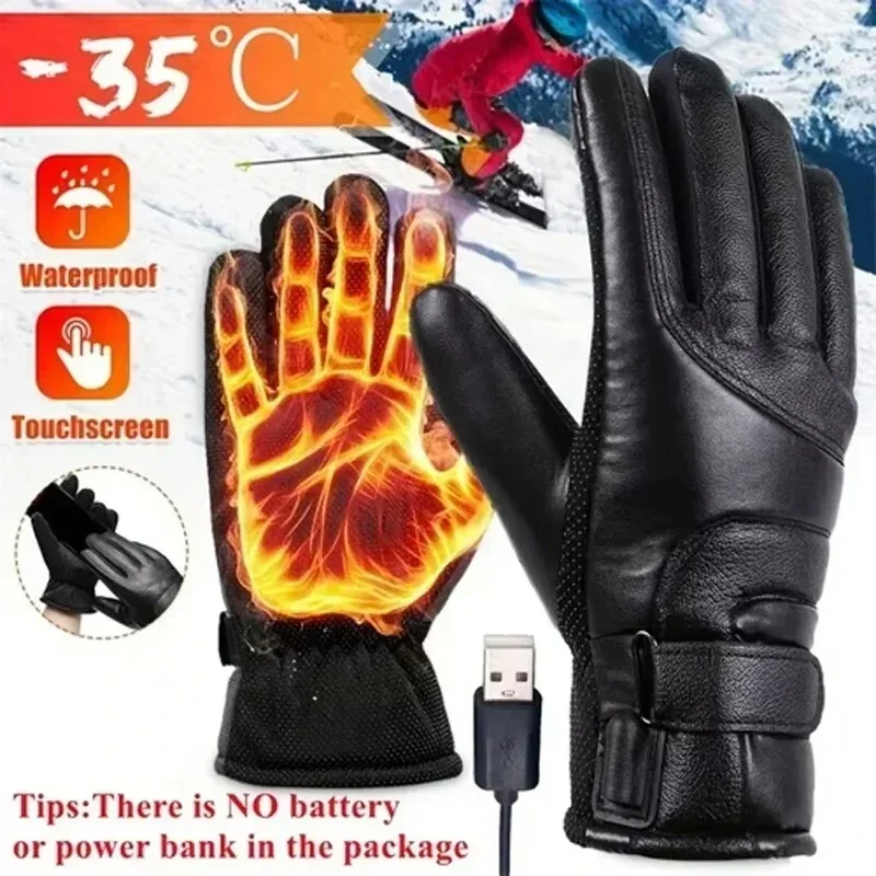

USB Winter Electric Warming Gloves Thermal Heated Gloves Soft Hand Warmers Leather Heating Gloves for Fishing Motorcycle Riding
