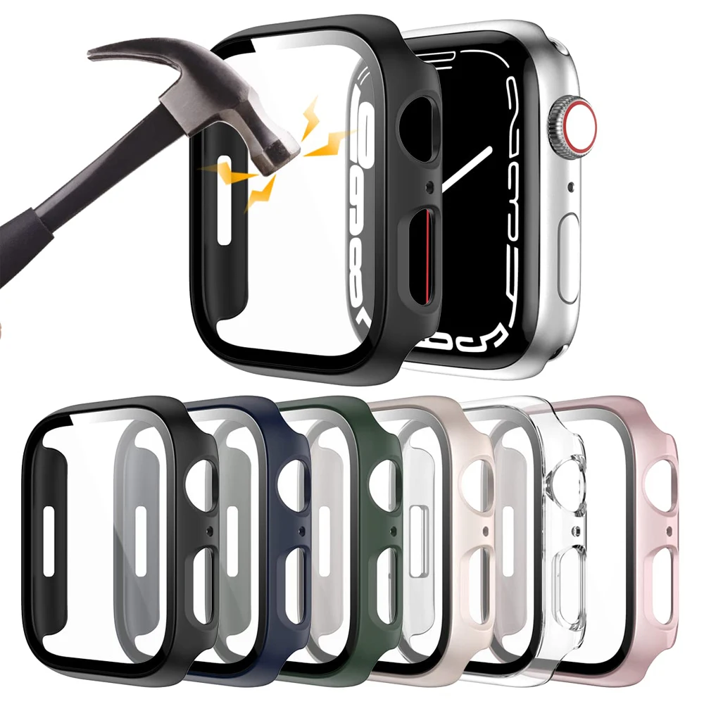 Glass+cover For Apple Watch Case series 9 8 7 6 5 4 3 SE 45mm 41mm 44mm 42mm iWatch Screen Protector for apple watch Accessories