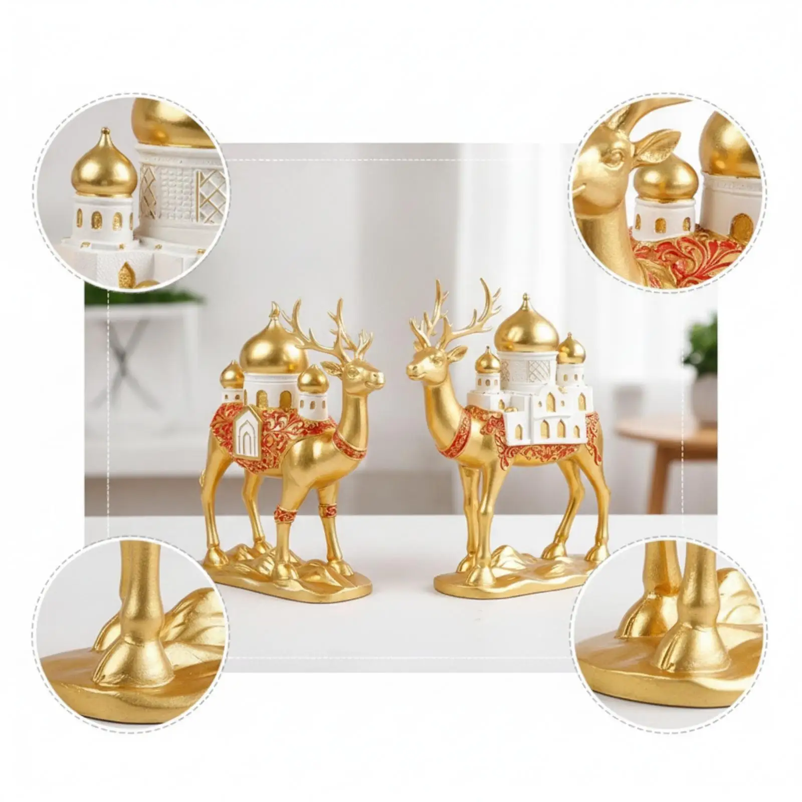 Deer Figurine with Castle Tabletop Deer Figurine Resin for Entryway