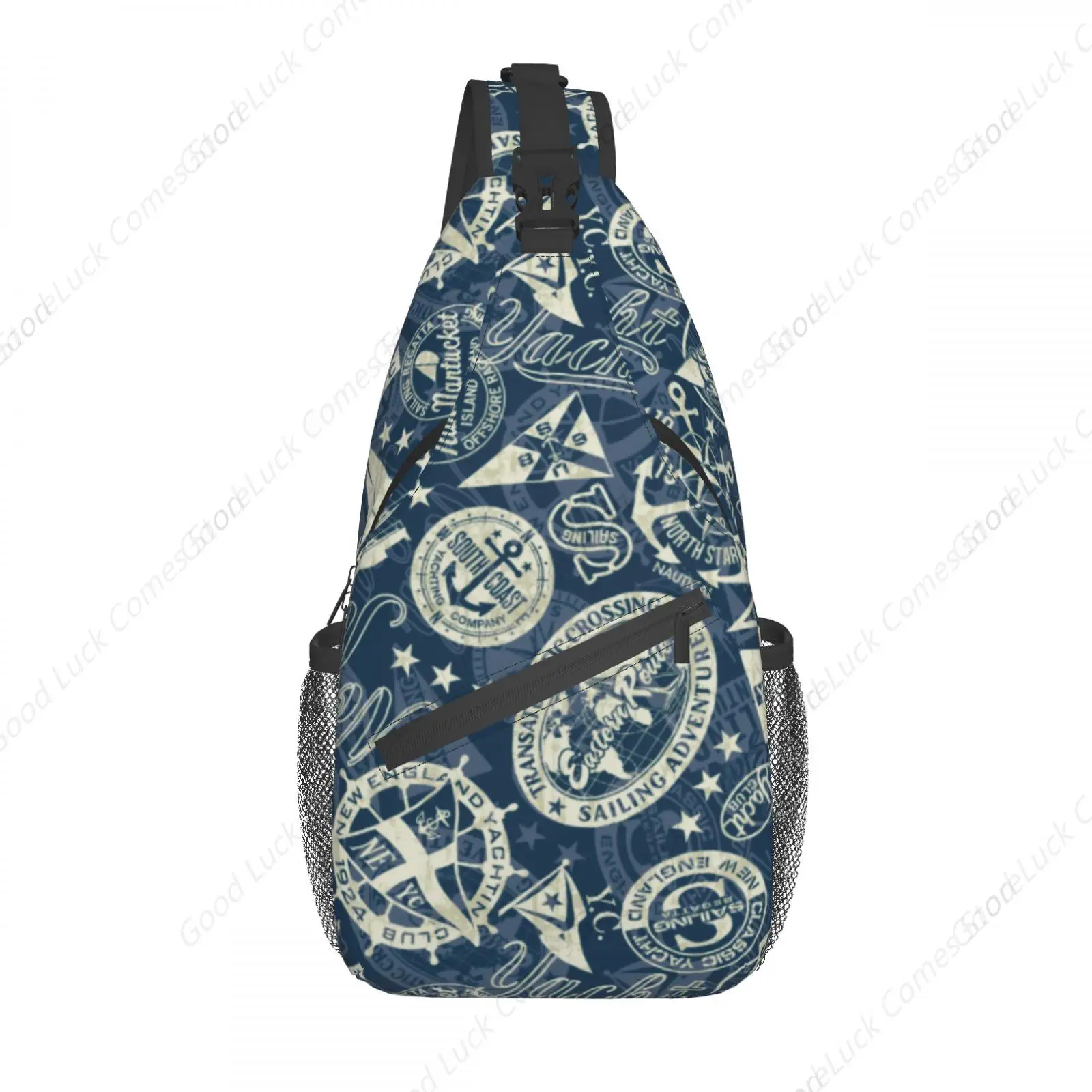 

Nautical Adventure Badges Crossbody Bags Trendy Sling Backpack Chest Shoulder Bag Gym Cycling Travel Hiking