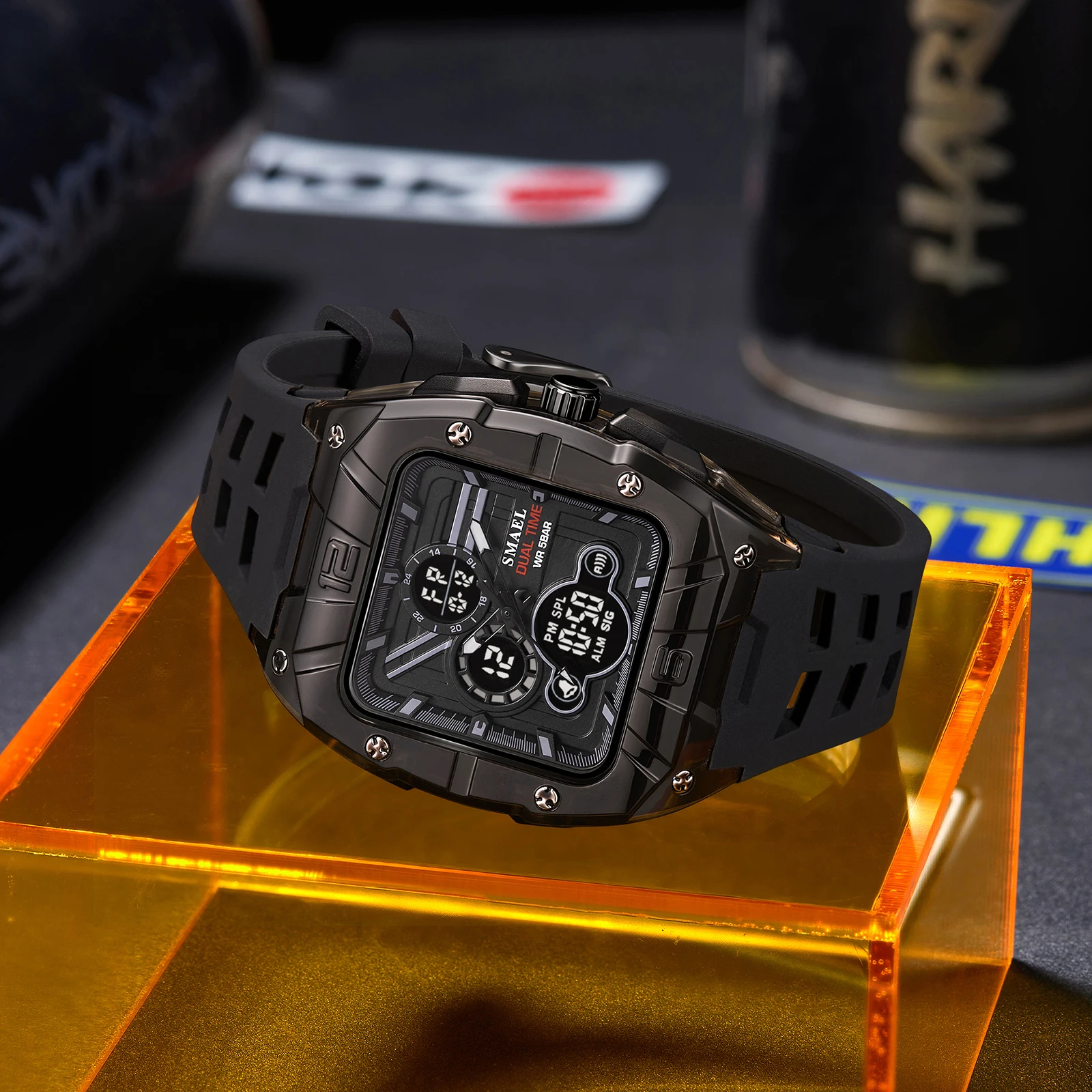 SMAEL 8135 Men's Analog Digital Dual Display Watch - 50M Waterproof LED Backlight Alarm Chronograph Stopwatch Shock Resistant