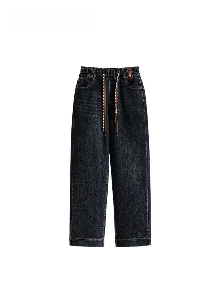 

High Waist Fce Lined Denim Jeans Women plus Size Pear aped Body Casual High Waist Cotton Polyester Blend Straight Leg Jeans