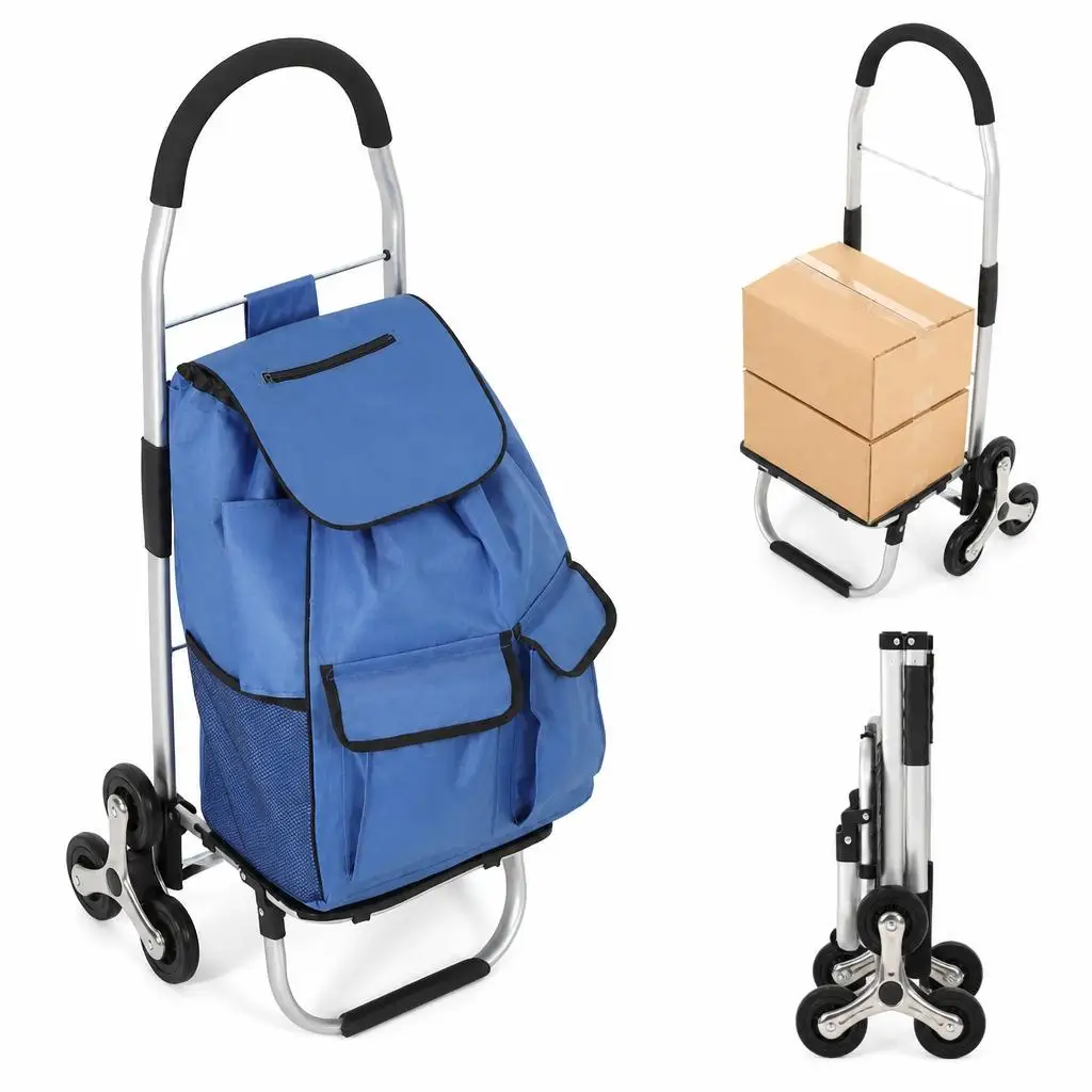 3-in-1 Folding Stair Climbing Hand Truck Cart, 10-Wheel Heavy Duty All-Terrain Convertible Platform Dolly with Telescoping Handle, Collapsible Multipurpose Shopping Cart, Reusable Shopping Cart Bag, Foldable Hand-Pulled Silent Luggage Cart Travel Bag