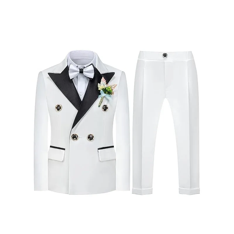 80-150 Kids 1 Year White Spring 4Piece/Set Jacket Pants Bowtie Flower Photograph Suit Boys Birthday Costume Child Wedding Dress