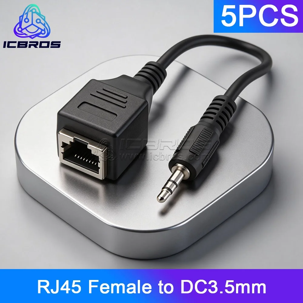 5pcs Network RJ45 Female to DC3.5MM Male Jack DC 3.5 Male to RJ45 Female Cable Adapter for Touch Screen Device KTV 0.3m/30cm