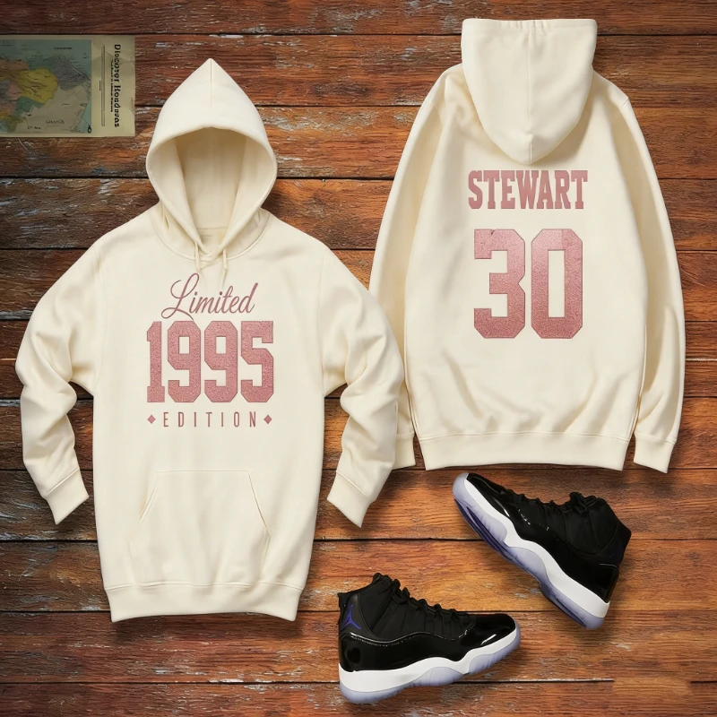 1996 Rose Gold Glitter Limited Edition Birthday 30th Custom Name Celebration Gift Mens Womens Hooded Sweatshirt Personalized