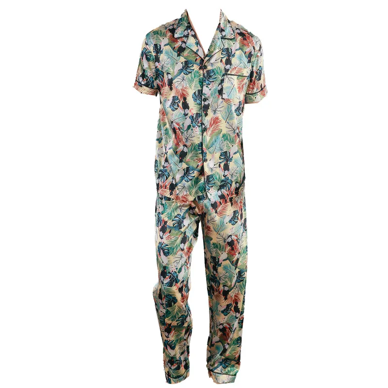 Two piece sets men's sleepwear summer short sleeved pants parrot pattern printed home clothes sleepwear set