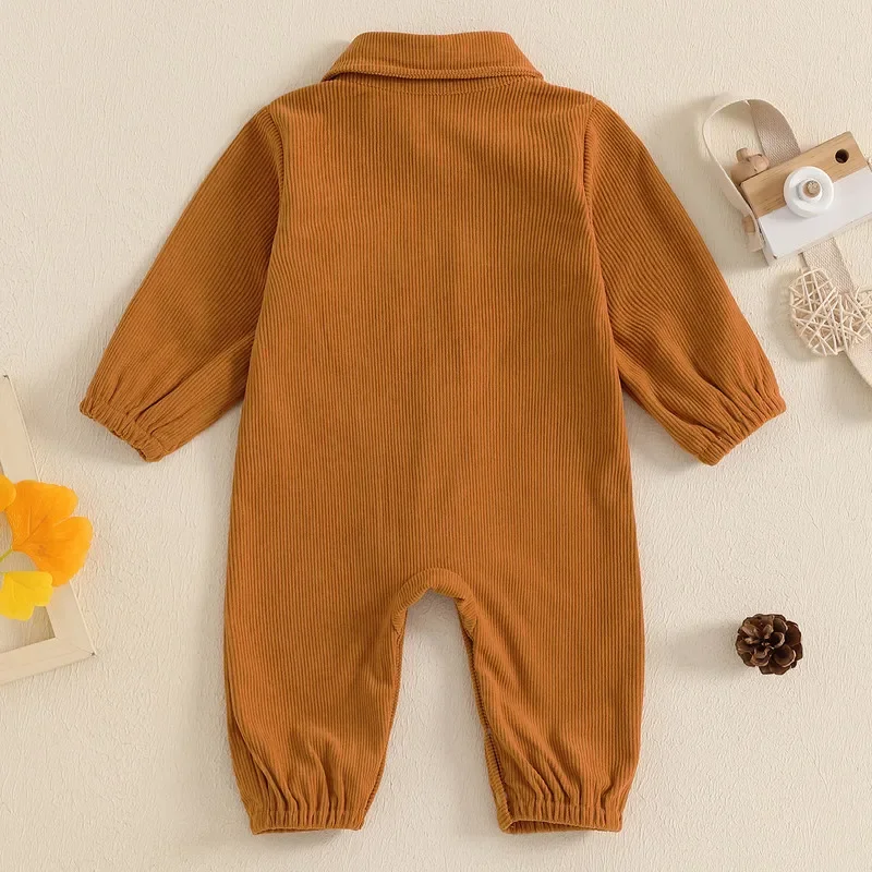 Baby Boy Romper Spring Autumn  Corduroy Long Sleeve Lapel Solid Color Button Up Jumpsuit Newborn Clothes 0 to 12 Months