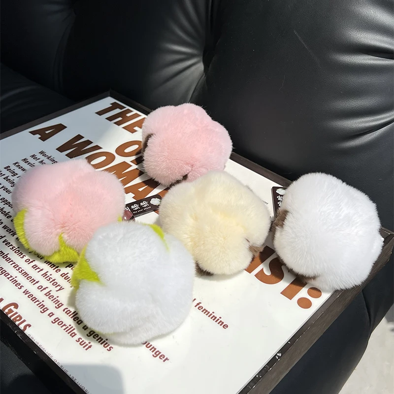 Niedlicher Schlüsselanhänger aus Kaninchenfell und Baumwolle, Plüsch-Anhänger für Schultaschen, Geschenk, Kawaii Rucksack-Schlüsselanhänger, Accessoires – Detail 19