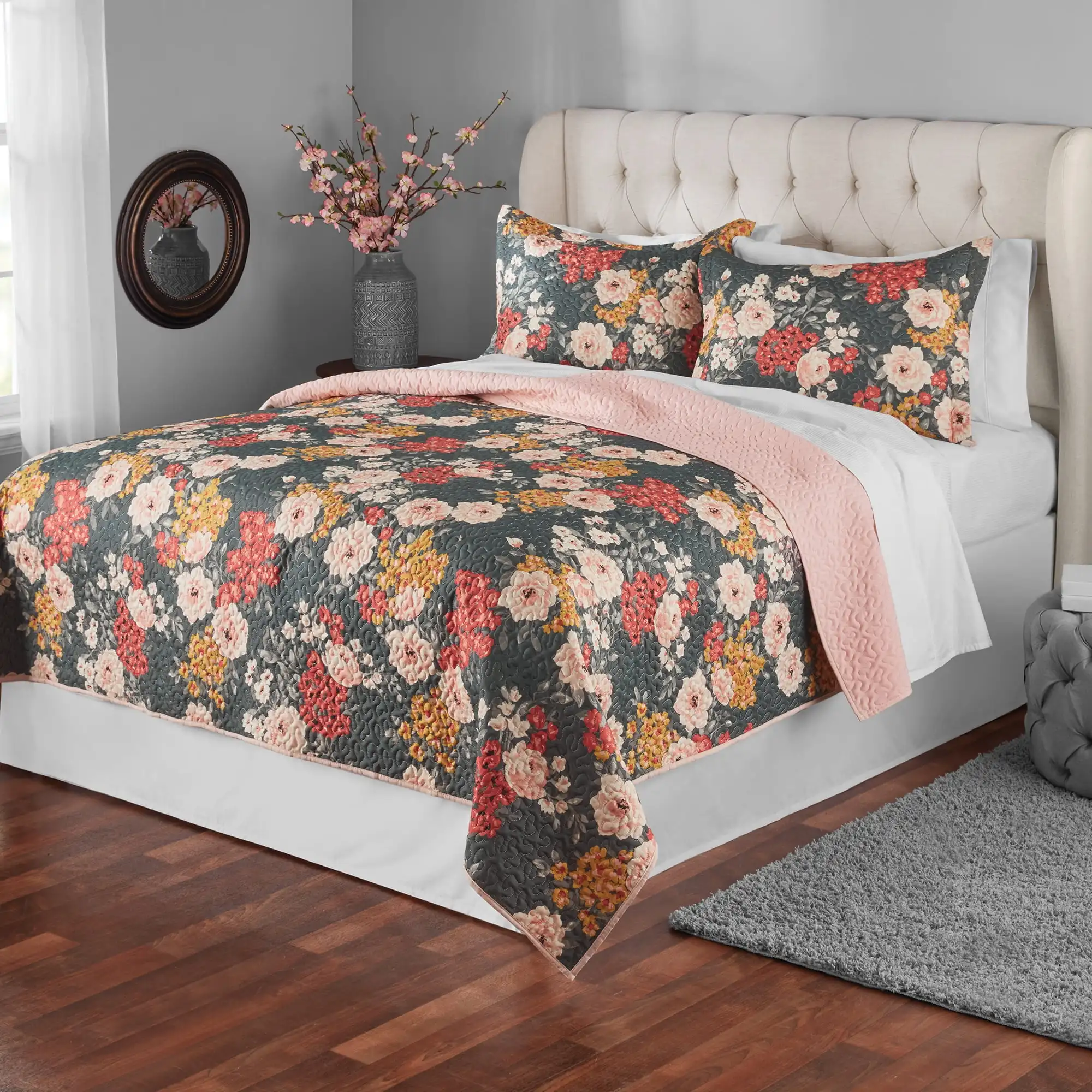 

Quilt Set, Full/Queen, Gray, 3 Piece Set, Quilt and Shams