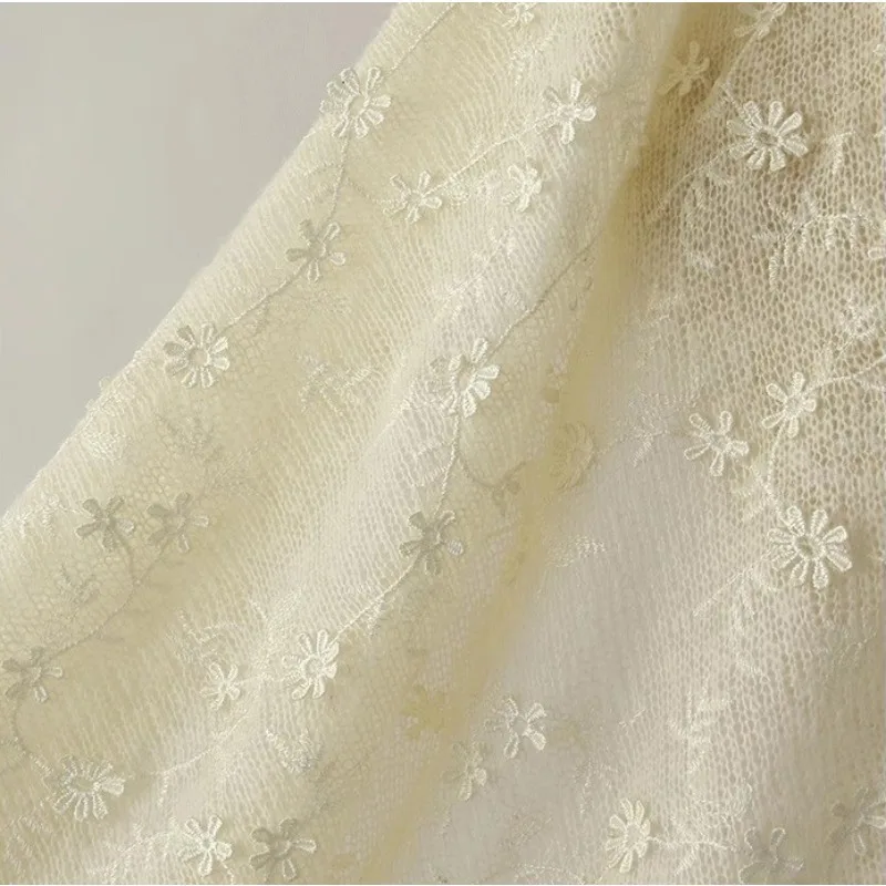3D Embroidery Flower Soft Knitted Sweater Fabric Coarse Needle Woolen Fabric for Clothing Designer Fabric By The Yard