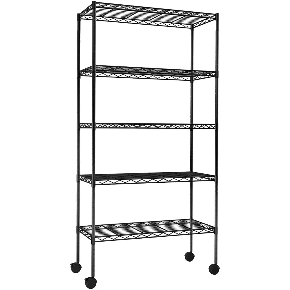 

5-Tier Wire Shelves 61" H x 30" x 14" Metal Storage Shelves Adjustable Wire Shelving Rack with Wheels & Leveling Feet NSF Metal