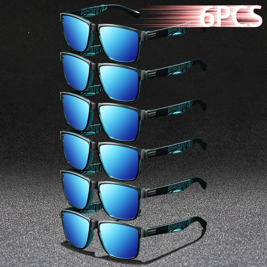 6PCS Fashion Classic Square UV400 Sunglasses Men Women Driving Fishing Colorful Trendy Lightweight Outdoor Goggles