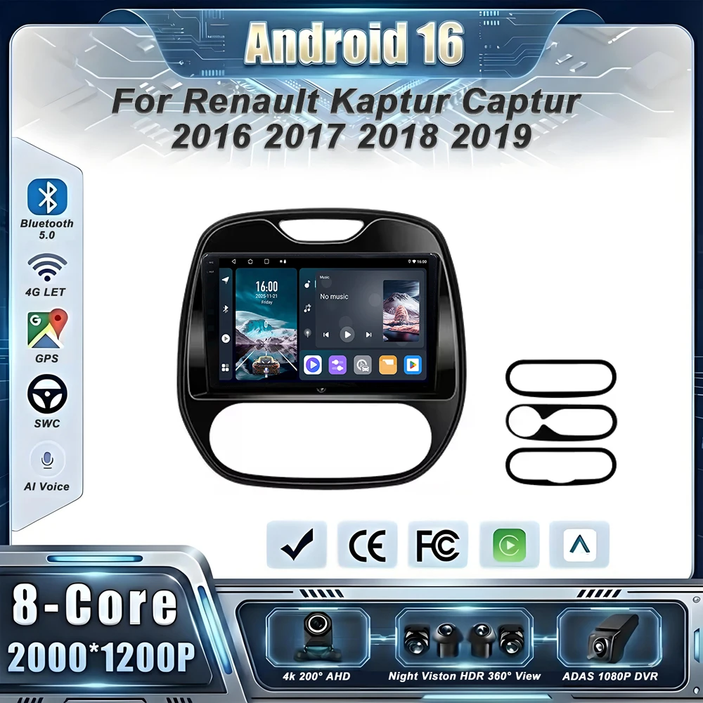 Car GPS Android 16 Auto Radio For Renault Kaptur Captur 2016 2017 2018 2019 No 2din DVD Multimedia Player Stereo Head Unit 5G