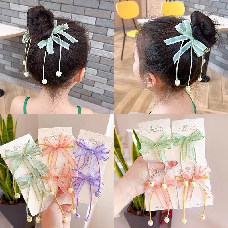 2pcs Cute Children Rubber Band Sweet Bow Elastic Hair Ring para Meninas Princesa Kawaii Cabelo Tie Headwear Acessórios de Cabelo para Crianças