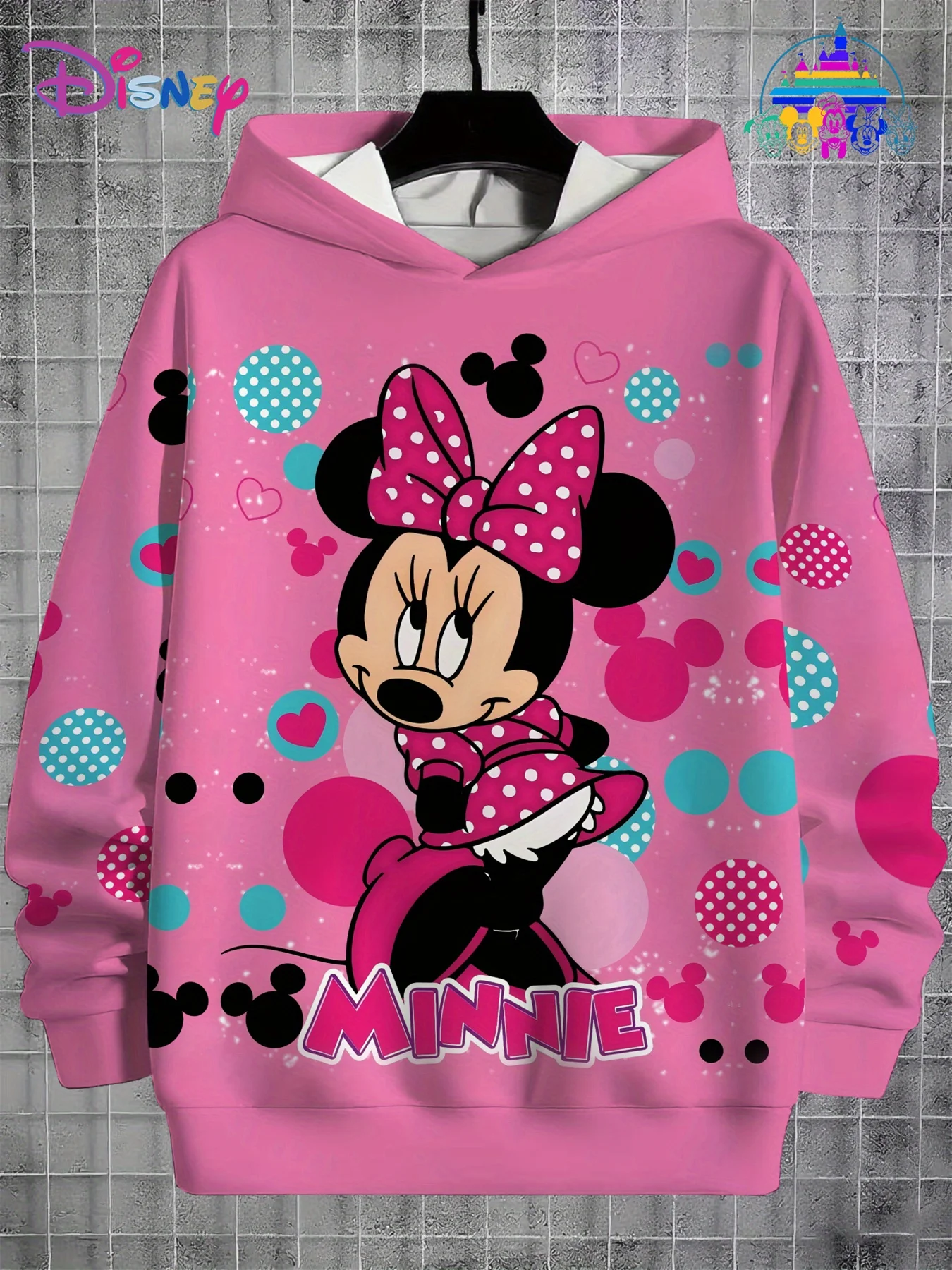

Disney Mickey Mouse Series Girls Autumn and Winter Casual Hoodie 3D Text Printing Polka Dot Love Small Pattern Sweatshirt