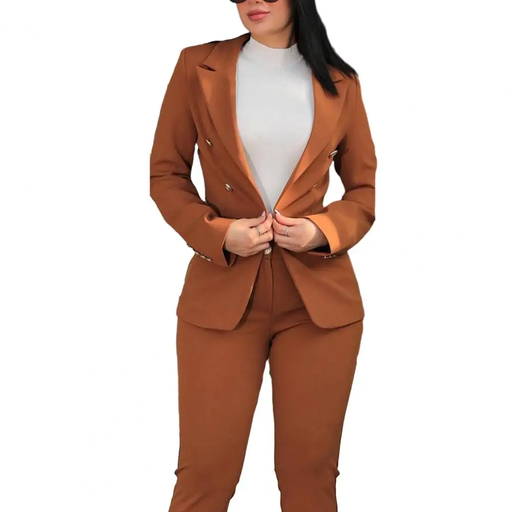 Zweireihige Bleistift hose Eleganter zweireihiger Damen anzug mit langärm liger Jacke, schmal geschnittene Hose für formelle Geschäfte