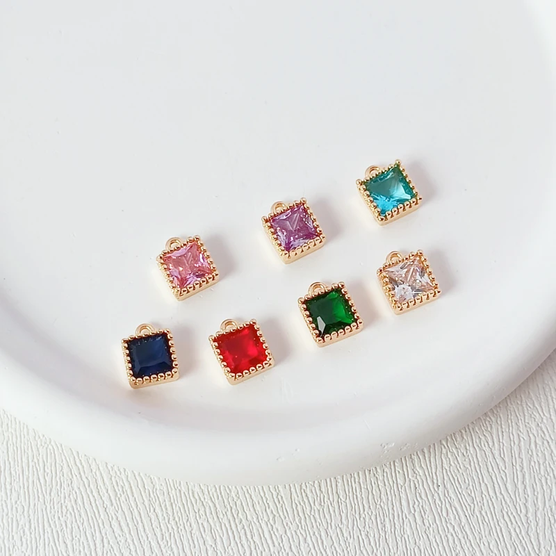 14K Gold-plated Zirconium-inlaid Square Pendant DIY Handcrafted Bracelet Necklace Pendant, Tassel Earring Accessory