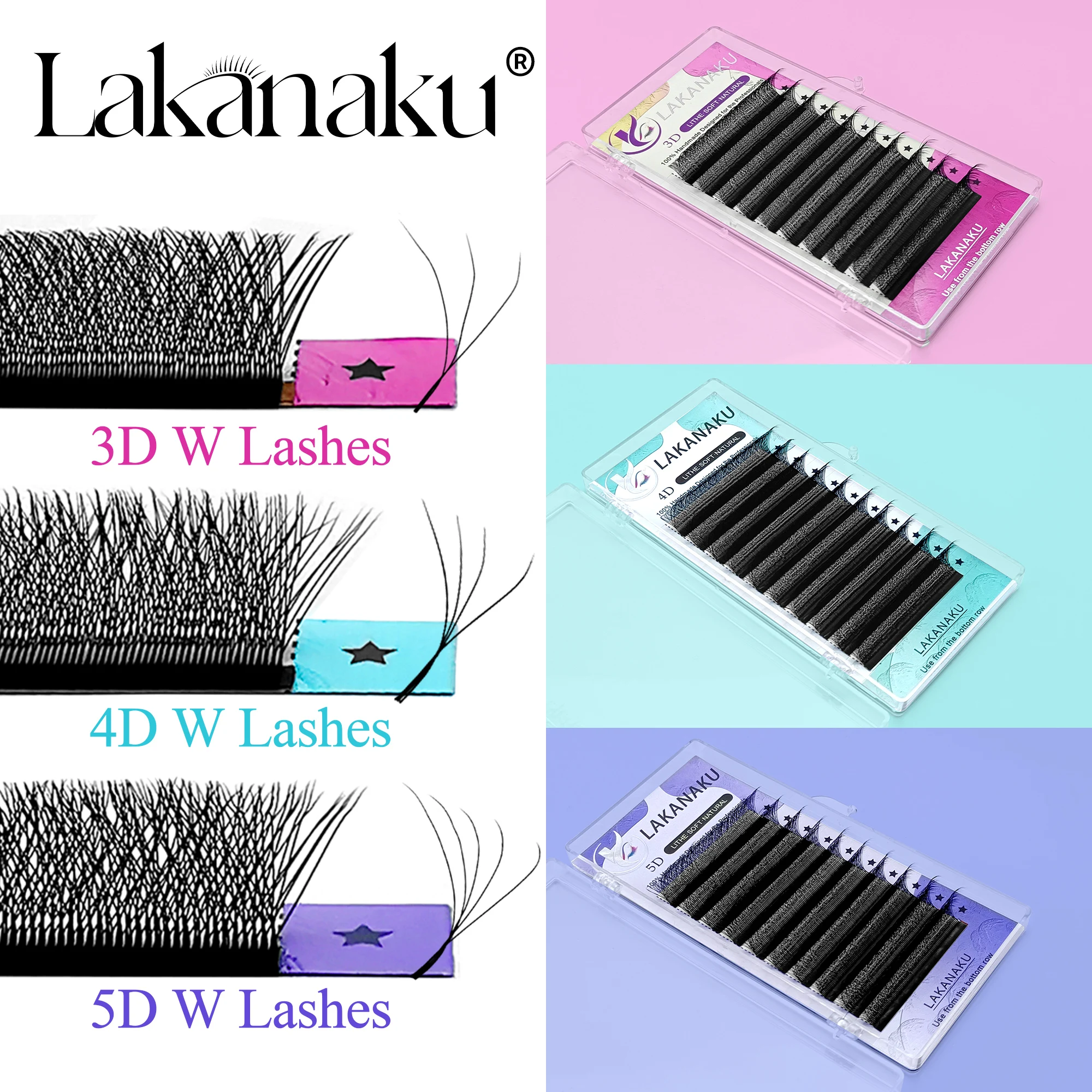 

LAKANAKU M/L Curl YY/3D/4D/5D W Style Flower Lash Premade Volume Fans Eyelash Extension Natural Soft Light W Shaped Bloom Lashes