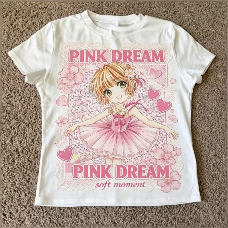 Y2K Style 2000s Star Streetwear E‑girl Short Sleeve T‑shirts, Harajuku Goth Fairy Grunge  Print Slim White Crop Top Summer