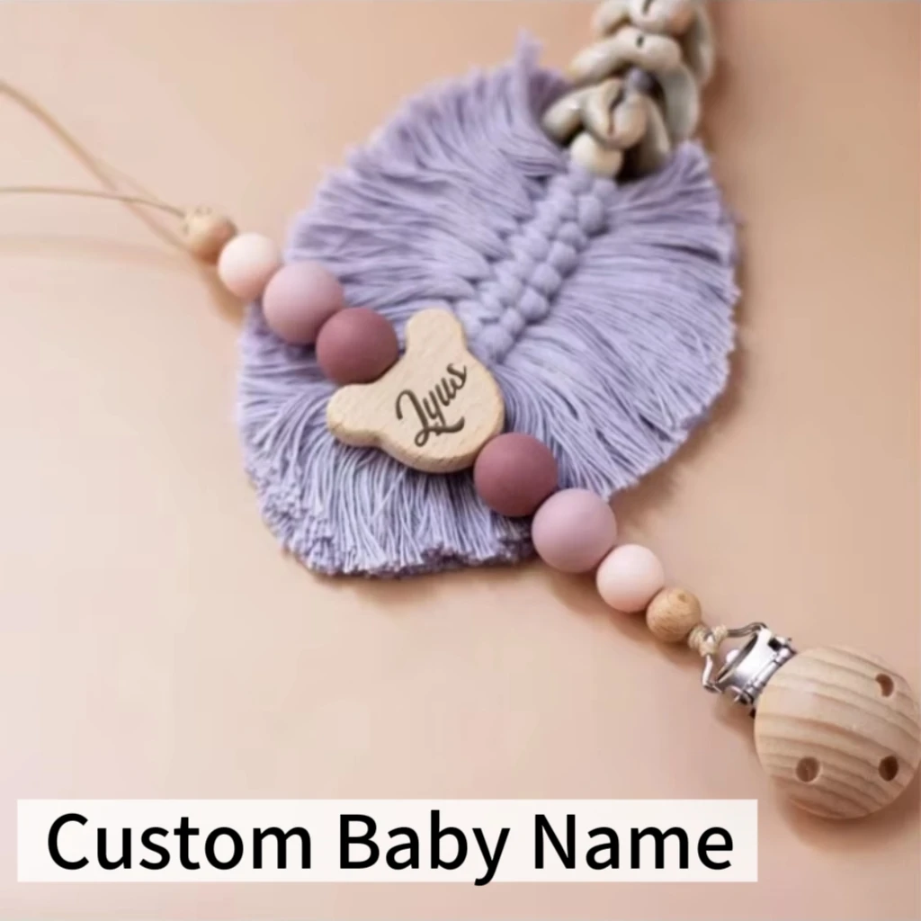 

Customizable Baby Name Pacifier Clip Holder Wooden Fabric Clip for Baby Shower Gift Birth Present Personalized Baby Item