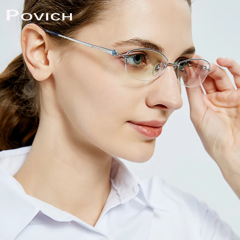 

POVICH Pure Titanium Women Semi Frameles Glasses Frame Ultralight Optical Myopia Hyperopia Eyewear Red Pinnk Spectacles