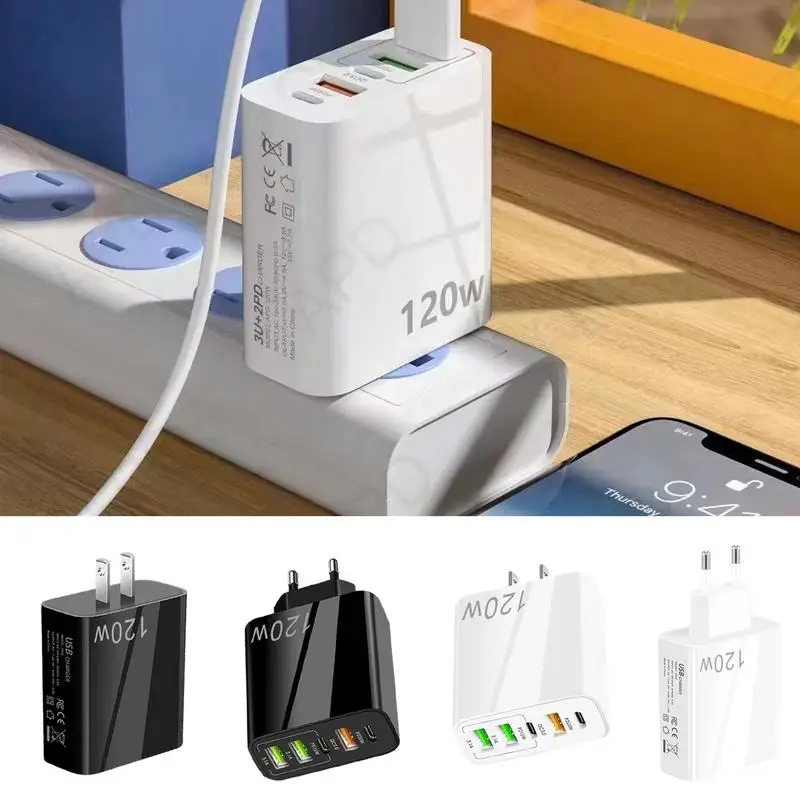 Gan-120W Poderoso GaN PD Charger, 5 Portas, QC5.0 Hub de Carregamento Rápido para Carregamento Seguro e de Alta Velocidade, Carregamento USB C