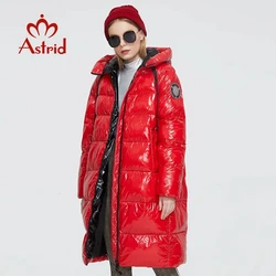 Astrid-Parka à capuche pour femme, manteau long et chaud, tissu brillant, à la mode, grandes tailles 600, nouvelle collection hiver 2023, 8675