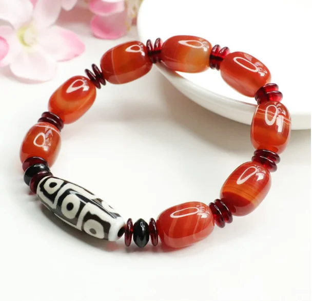 Natural Crystal Rainbow Three Eyed Celestial Bead Bracelet Celestial Bead Bracelet Red Agate Road Road Tongyu Chalcedony Bracele