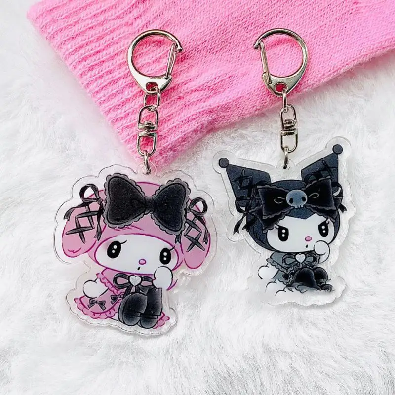 Sanrios Cute Kawaii Acrylic Keychain Cartoon Cute Dark Style Kuromi Cinnamon Dog Accessories Muscle Hello Kittys Key Pendant