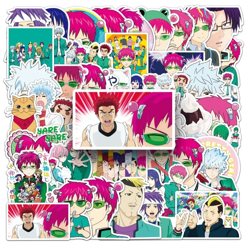 50pcs The Disastrous Life of Saiki K Anime Sticker Luggage Water Cup Stationery Mobile Phone Scooter Laptop Decorative Sticker