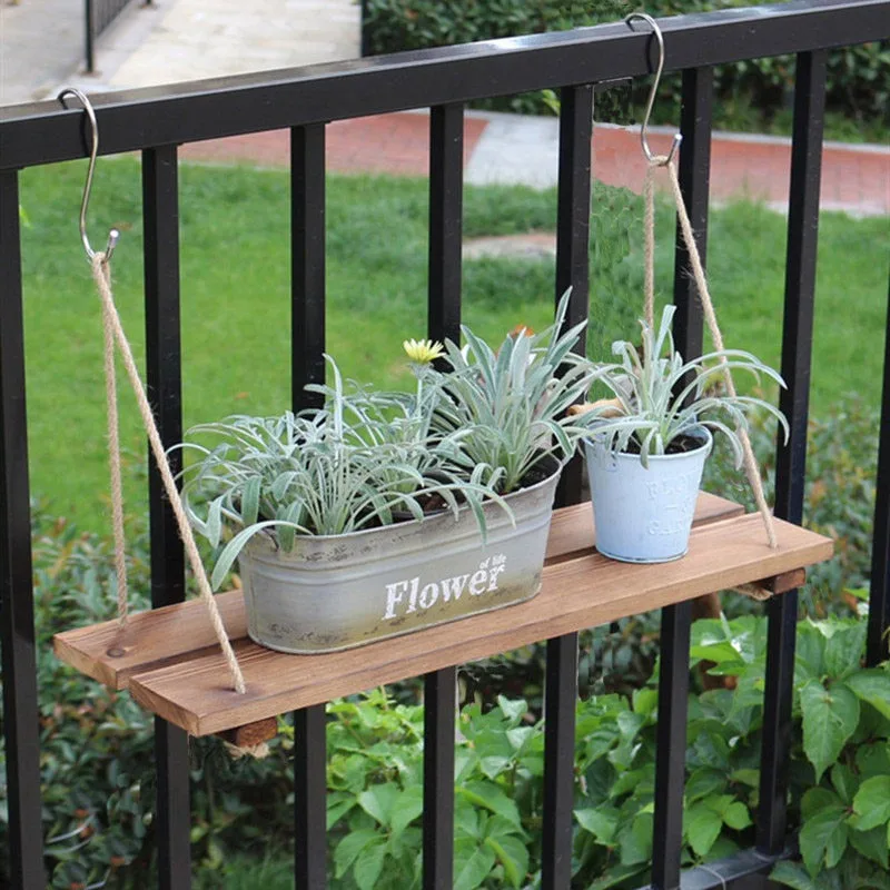 

Hanging railing flower rack anticorrosive solid wood succulent flower pot hanger balcony baffle wall hanging window sill guardra