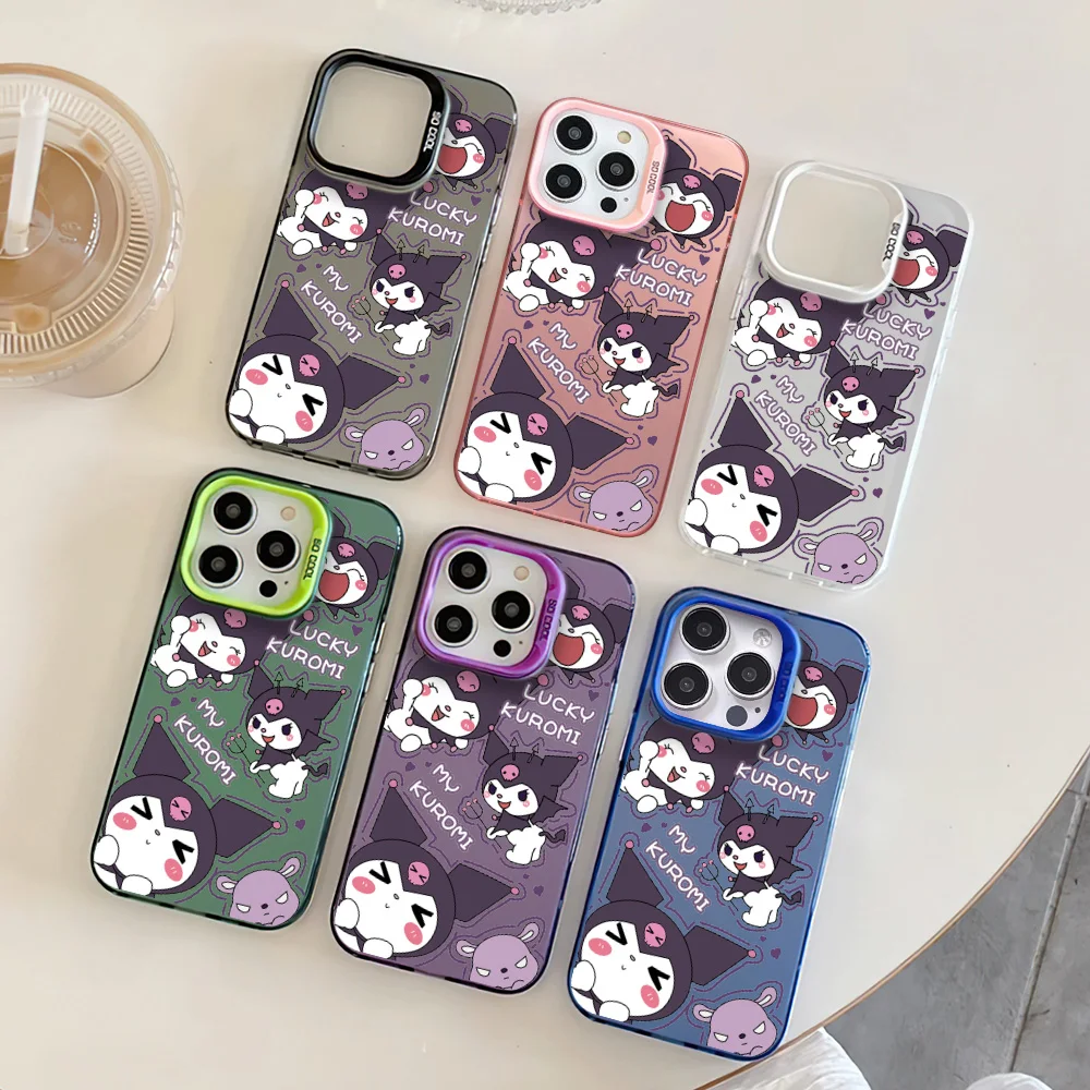 MINISO S-Sanrio Kuromi Phone Case For iphone11 12 13 14 15 16 Pro Max Plus fashion laser colorful silver IMD cover