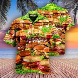 2023 Men's Clothing Shirts Binge Hamburger Funny Hip Hop Beach Summer Hawaii Tops Cuban Style Oversize Fat Button