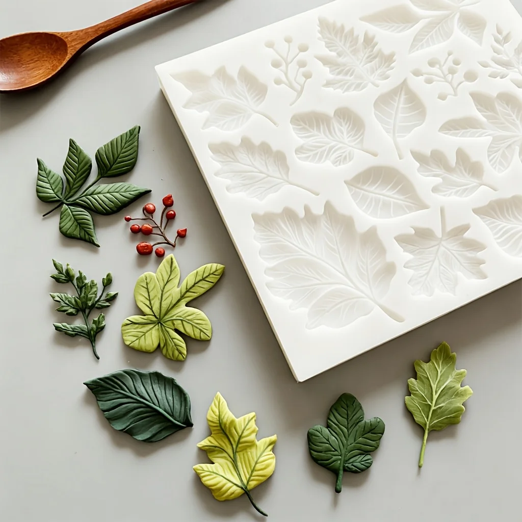 Set aus blattförmigen Silikonformen, Backformen, geeignet für die Dekoration von Kuchen, Fondant, Schokolade und Keksen. – Detail 4