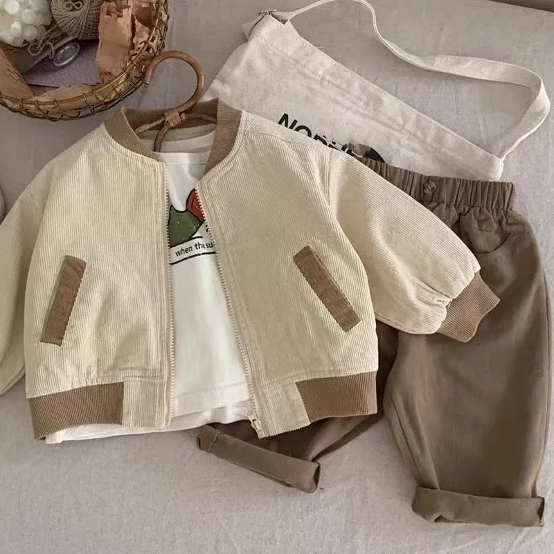 

Children's Spring and Autumn Jacket Children's Baseball Jacket Boys' Retro Corduroy Handsome Jacket Boys' And Girl Baby Jacket