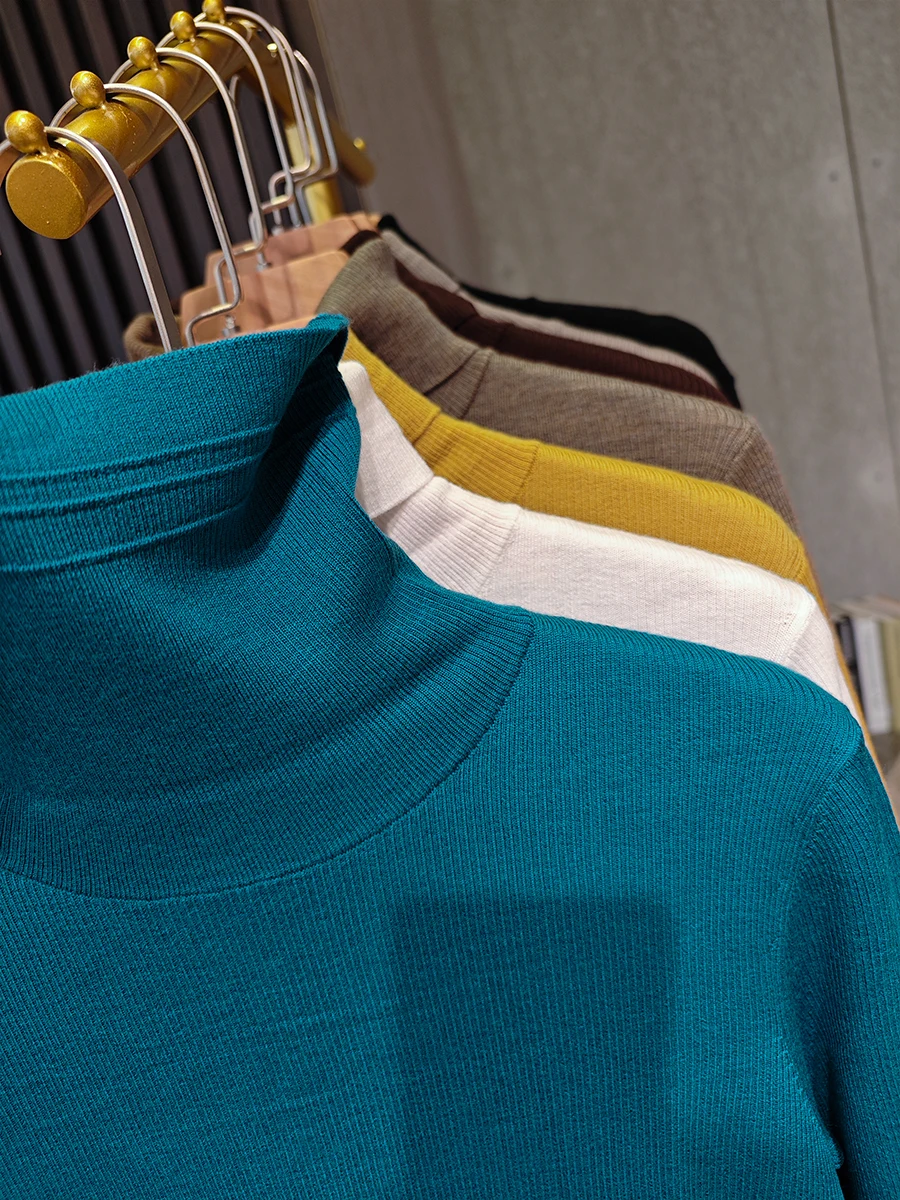 

Winter ential High Ne Knitted Sweater Elastici Large No Restriction 6 Needle by Wool Long Sve Commute Sle Pure C...