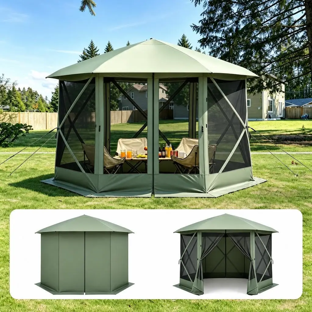 6-Sided Pop-Up Gazebo Screen Tent, Outdoor Sun Shelter and Patio Pavilion Tent