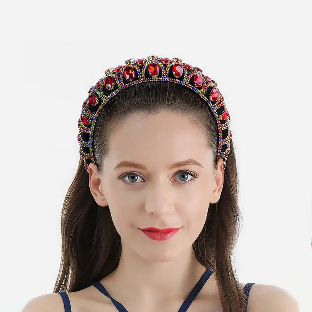 Baroque Rhinestone Hairband Sponge Design Women's Headband Girls Party Festival Hair Decoration Accessory Rhinestone Hairband